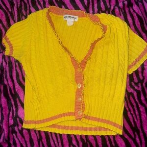 Yellow and Pink Knit Cardigan